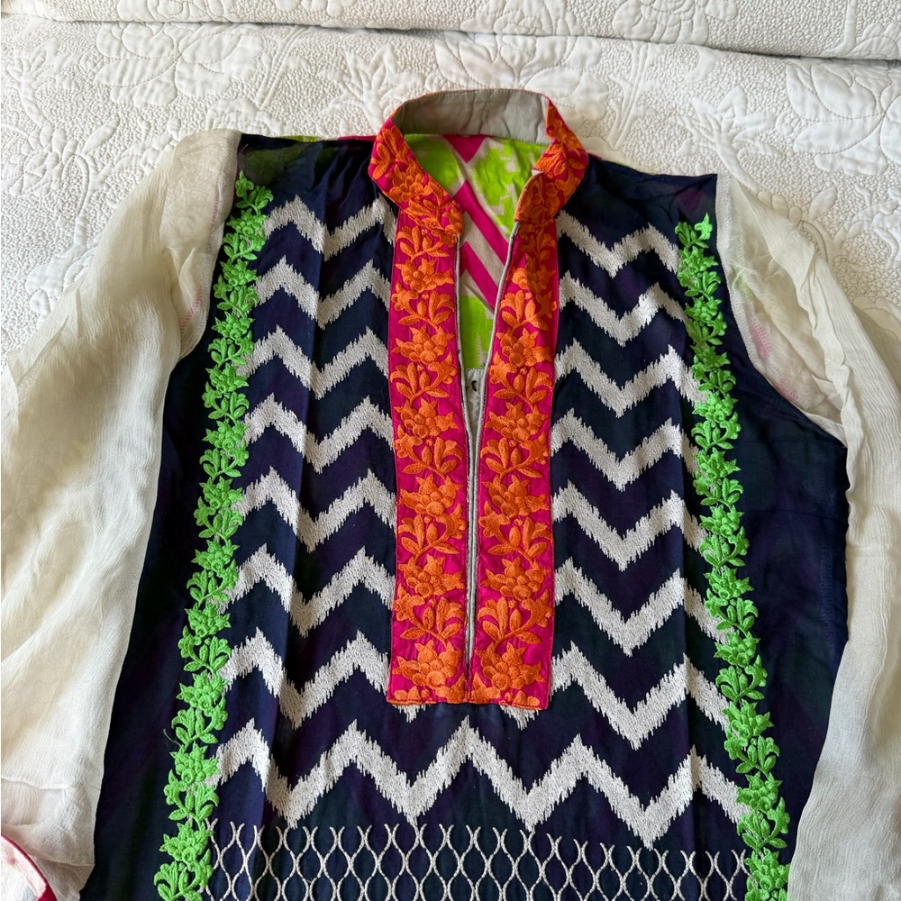 Colorful Embroidered Tunic with Chevron Pattern